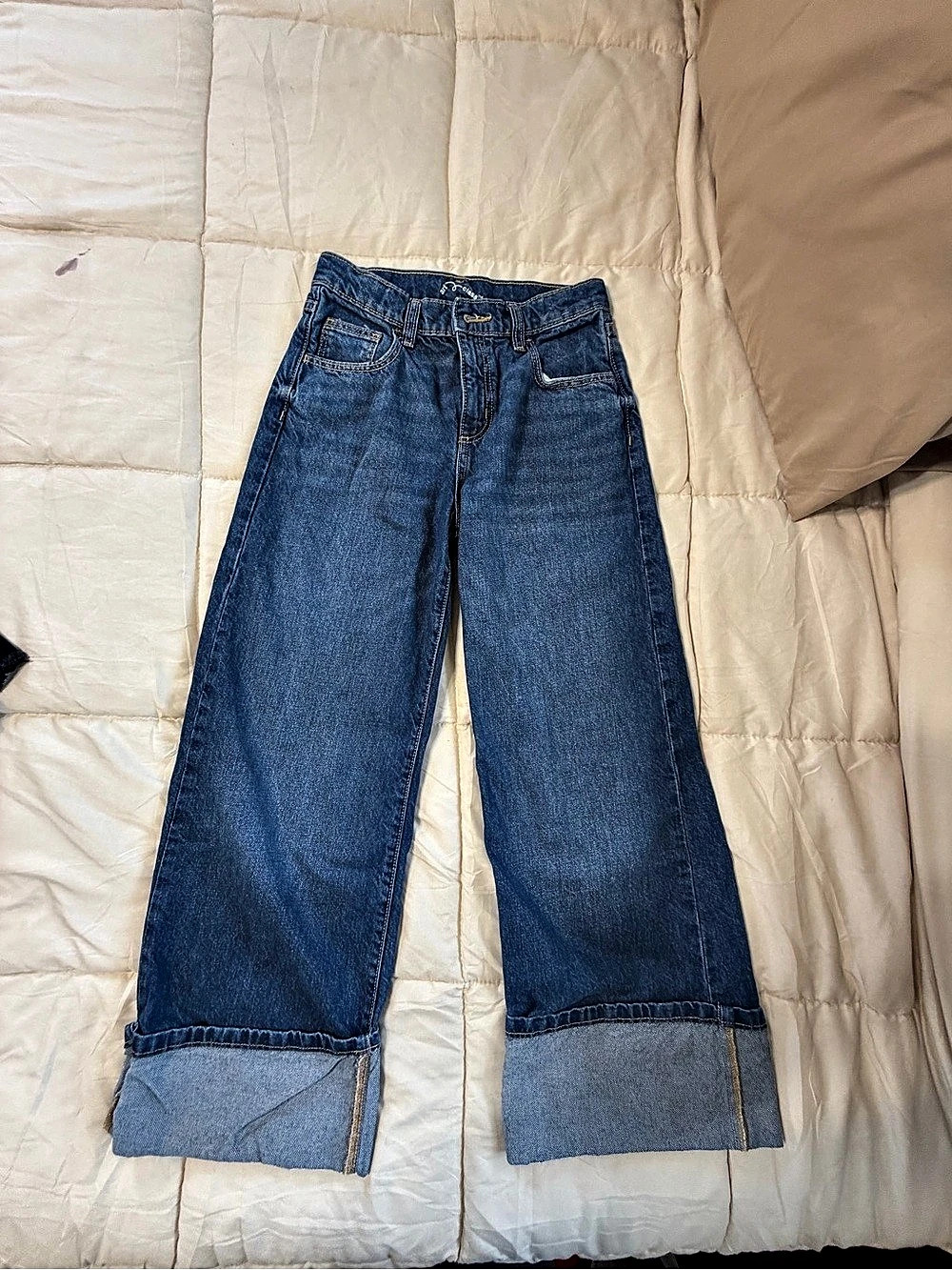 art class Girls' Mid-Rise Loose Slouchy Wide Leg Rolled Cuff Jeans Blue Waist 8
